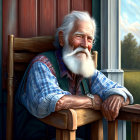 Elderly man with white beard smiling on wooden rocking chair