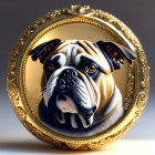 Realistic Bulldog Face Illustration in Ornate Golden Frame