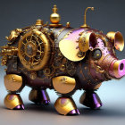Detailed Steampunk-Style Mechanical Pig Illustration in 3D
