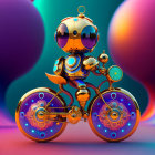 Colorful digital artwork: Whimsical ornate robot on dual-wheeled apparatus