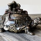 Detailed Steampunk-Style Animated Train on Tracks
