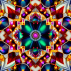 Colorful Symmetrical Kaleidoscope Pattern in Blue, Purple, Orange, and White