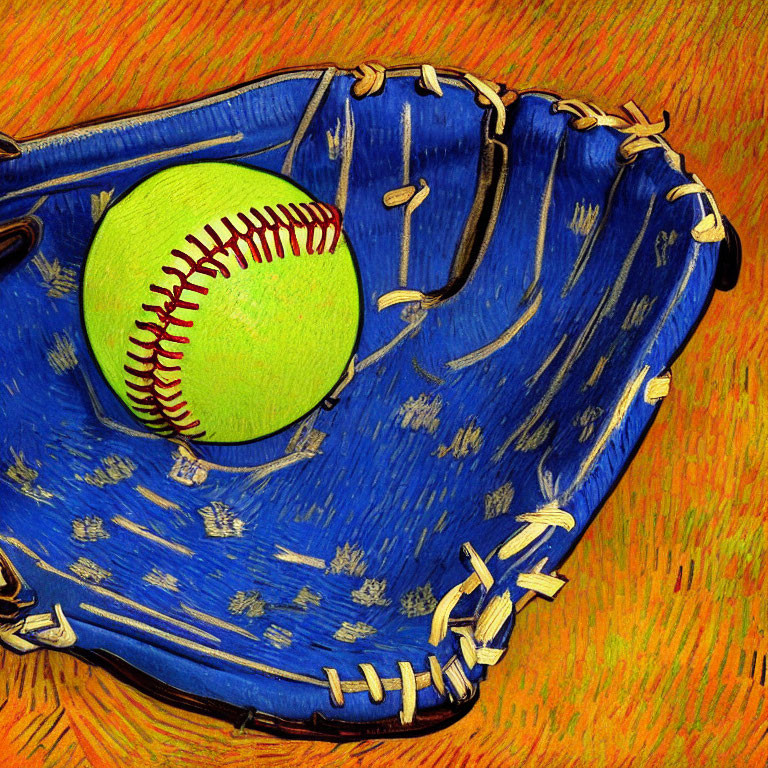 Colorful Baseball in Blue Glove with Brushstroke Effect