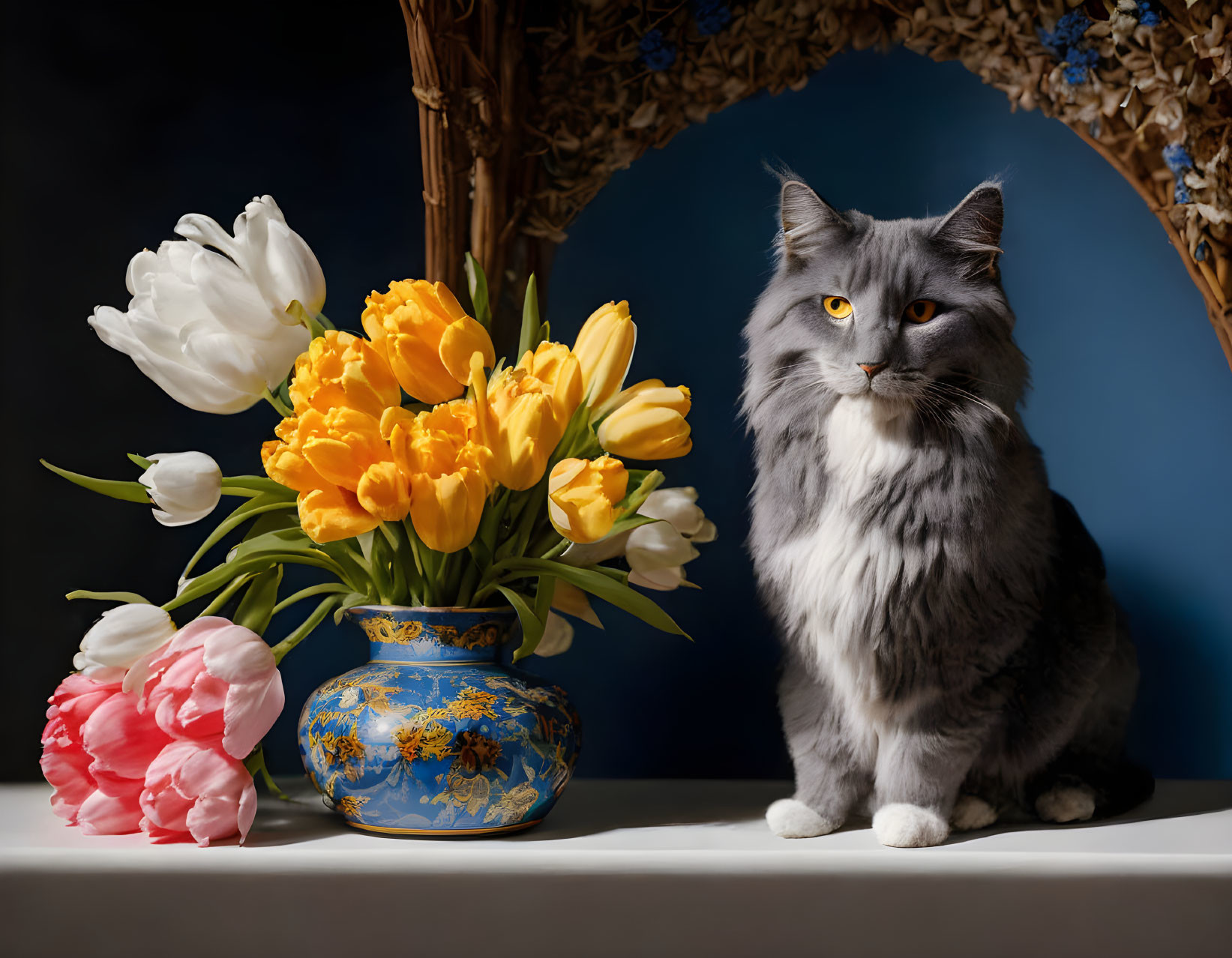 Spring cat and tulip magic