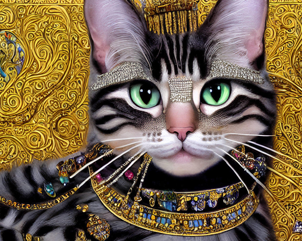 Cat with Pharaoh-like Egyptian Jewelry and Patterns