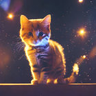 Orange and White Kitten in Magical Glowing Lights Background