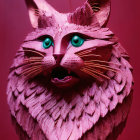 Intricately Designed Pink and Purple Ornamental Cat with Orange Eyes