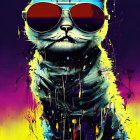 Colorful Cat in Red Sunglasses on Vibrant Background