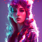 Colorful Smoke-Like Aura Surrounding Woman in Digital Art