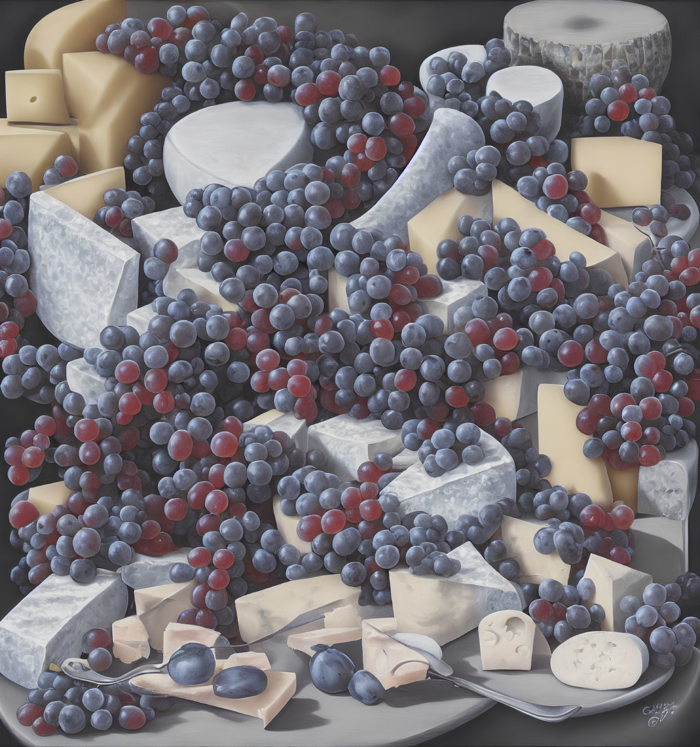 Assorted Cheeses and Blue Grapes Platter Display