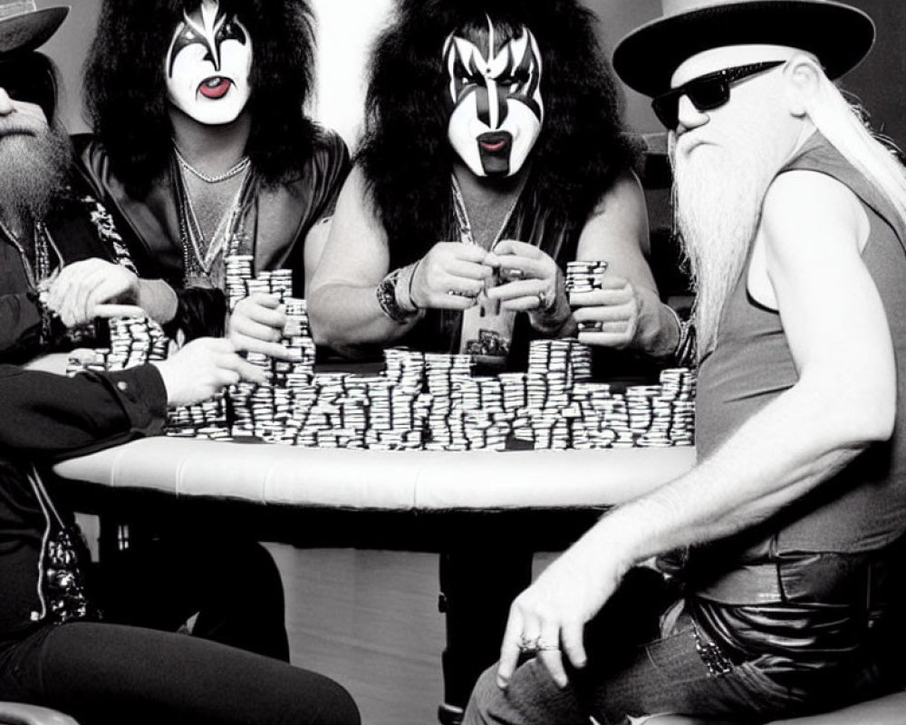 Four People with Rock Band Face Paint Playing Poker with Chips