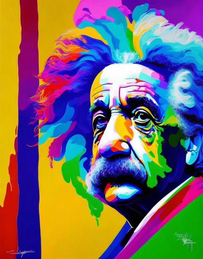 Vibrant Pop Art Portrait of Albert Einstein with Colorful Hair