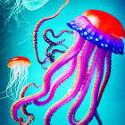 Vibrant jellyfish illustration on turquoise background