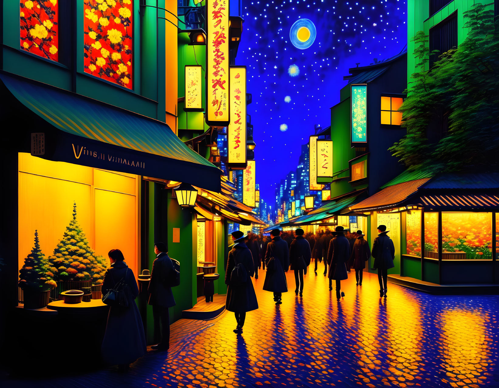 Shibuya by Night - Style of Van Gogh