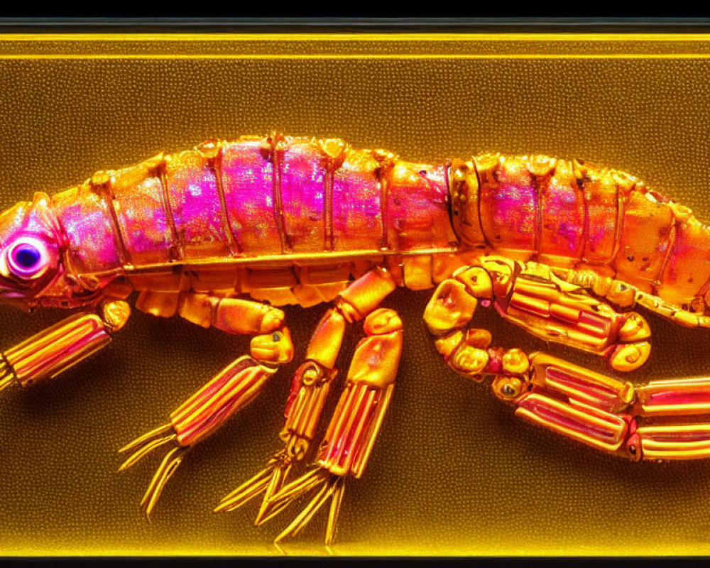 Golden Mechanical Caterpillar Creature on Textured Background