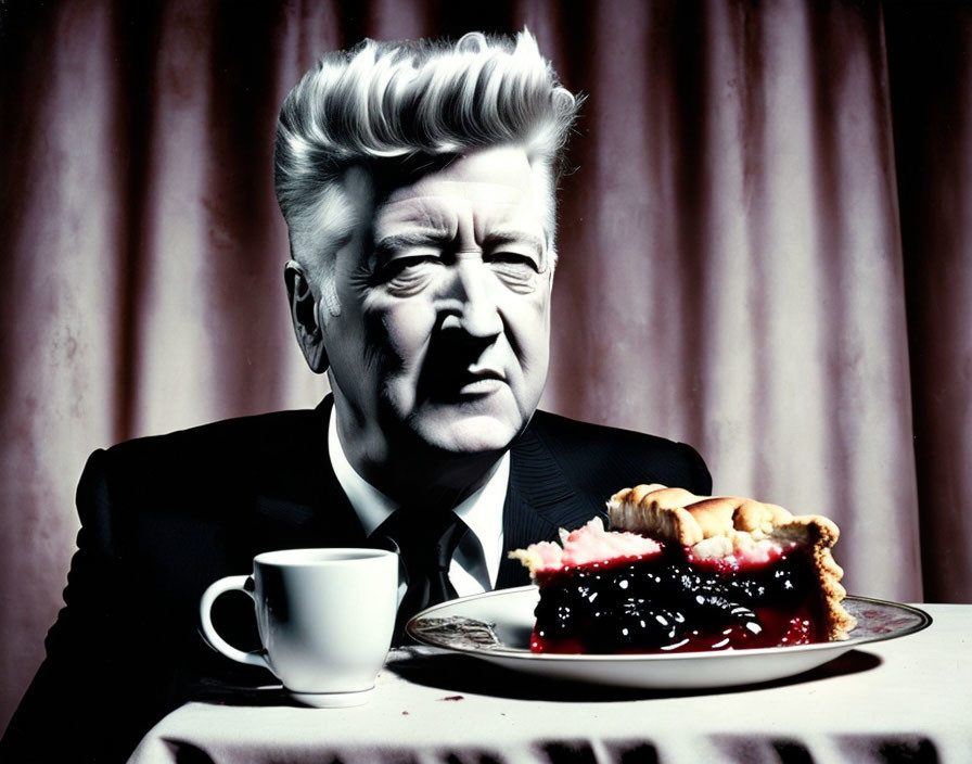 David Lynch tasting coffee with cherry pie