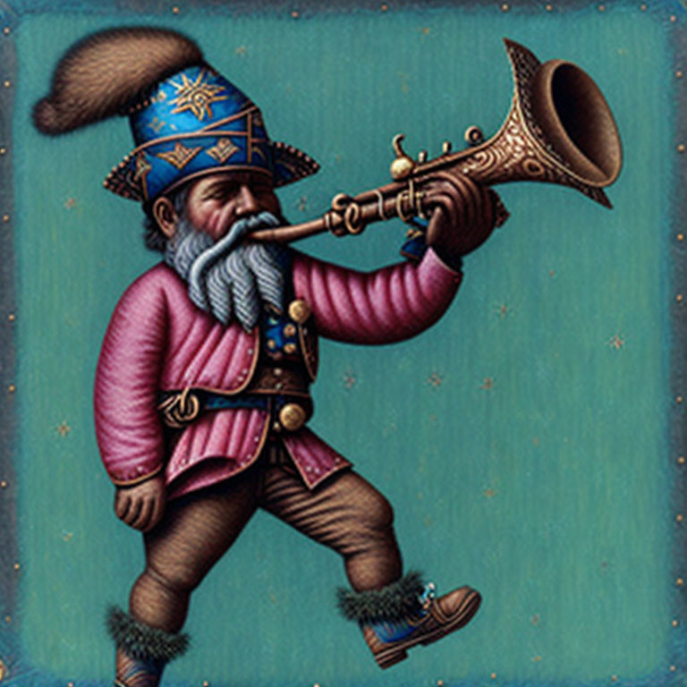 Dwarf Playing Wooden Trumpet