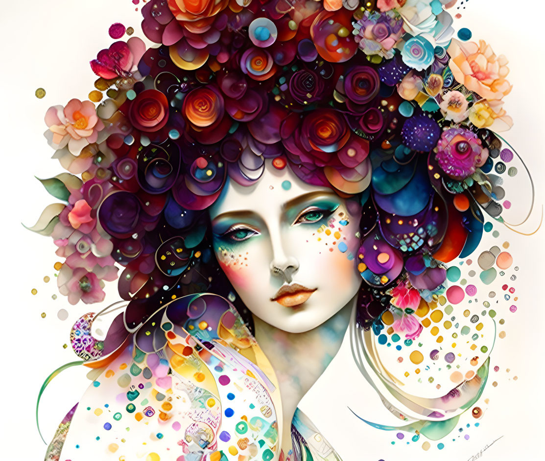 Colorful Woman Illustration with Floral Headdress