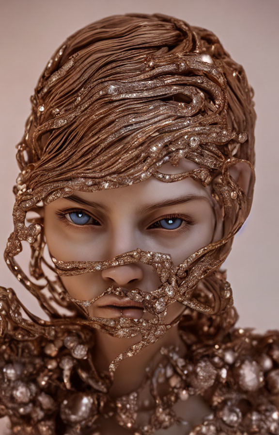 Humanoid figure with ornate metallic embellishments and jewel-embedded head.
