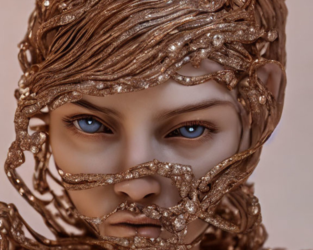 Humanoid figure with ornate metallic embellishments and jewel-embedded head.