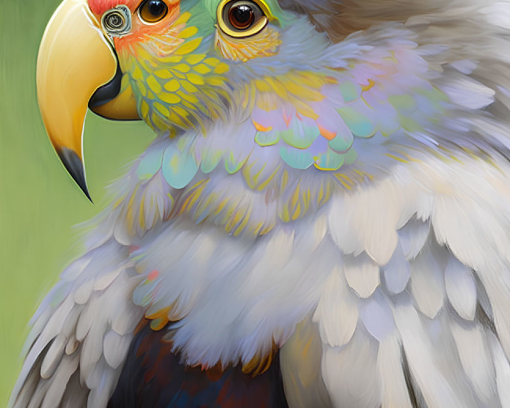 Colorful Parrot Illustration with Blue, Yellow, and White Feathers