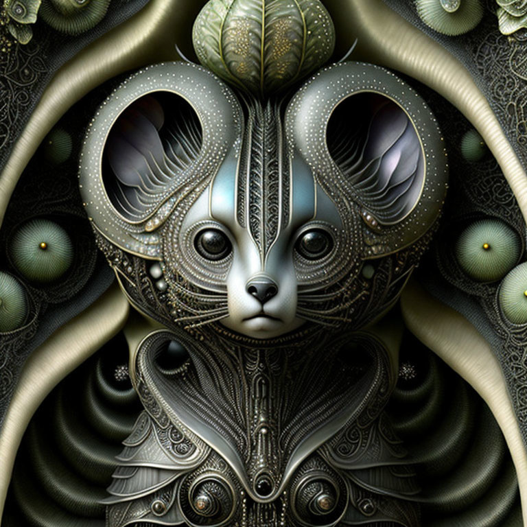 Stylized cat digital artwork with ornate patterns and swirling abstract forms