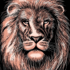 Detailed Lion Face Illustration with Geometric Patterns on Black Background