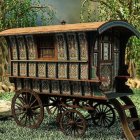 Steampunk-style carriage with cacti in desert landscape