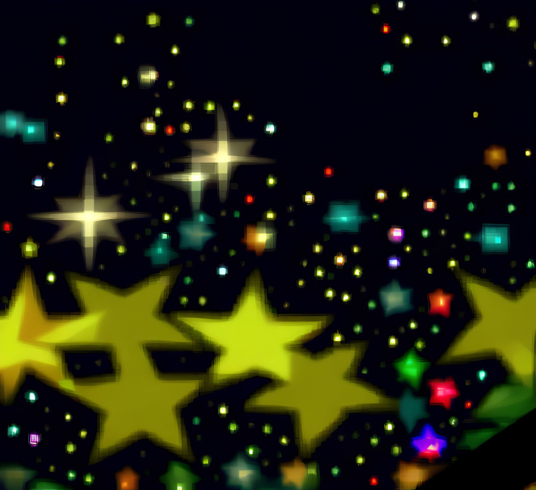 Colorful Star Shapes and Bokeh Lights on Dark Background