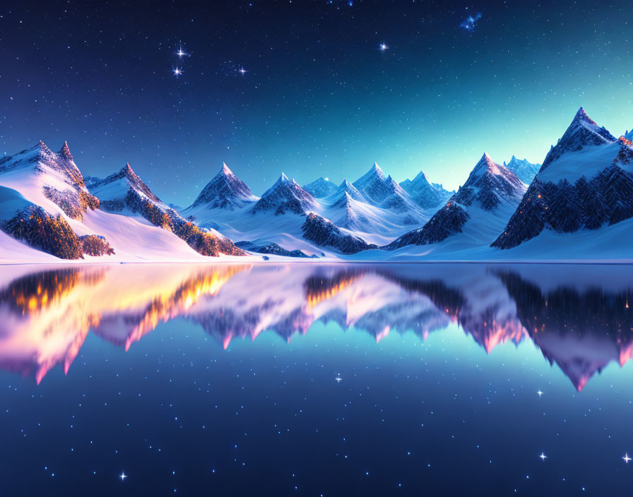 Snowy Mountains at Night 