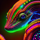 Vibrant digital artwork: psychedelic chameleon with neon patterns