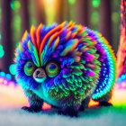 Colorful Rainbow Fur Creature in Whimsical Forest