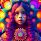 Colorful Face Paint Girl in Surreal Psychedelic Setting