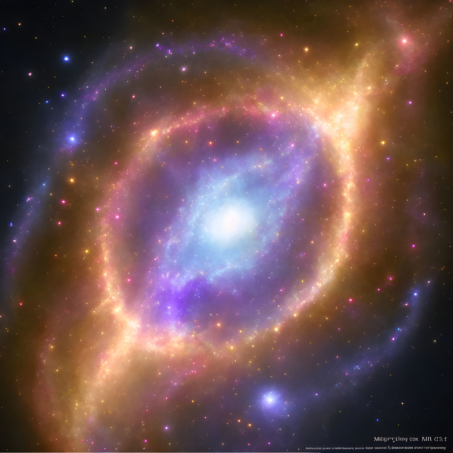 Colorful Spiral Galaxy with Blue, Purple, and Gold Swirling Arms