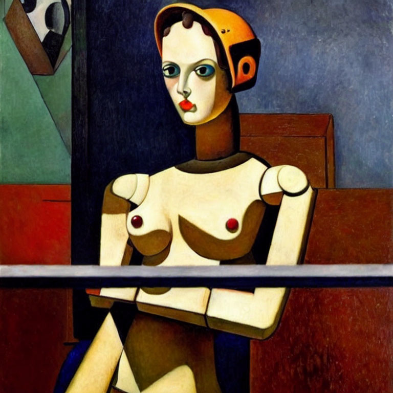 Cubist female portrait with angular shapes and muted colors