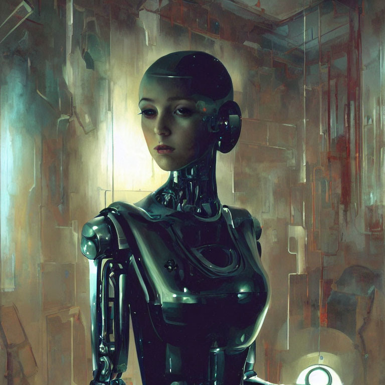 Realistic Female Android Portrait Against Abstract Background