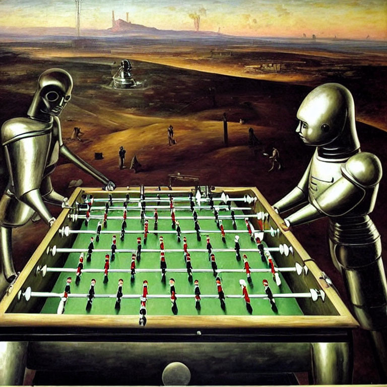 Robots playing foosball in industrial setting