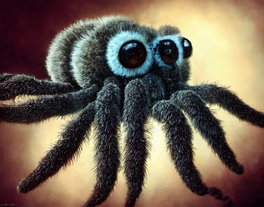 Detailed Close-Up Illustration of Furry Spider with Blue Eyes