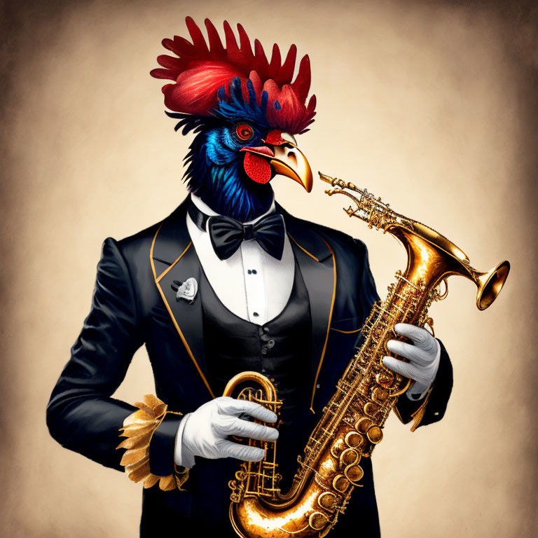 rooster and saxophone