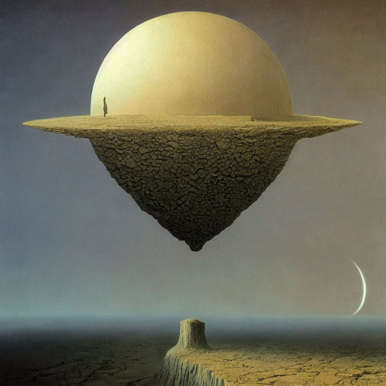 Figure on Inverted Pyramid with Crescent Moon Sphere