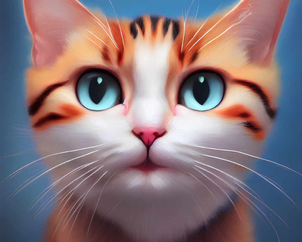 Vivid Blue-Eyed Cat Portrait with Orange-White Fur