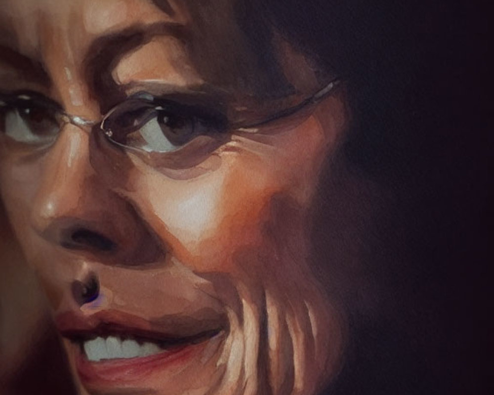 Detailed Painting of Mature Woman with Glasses and Gentle Smile