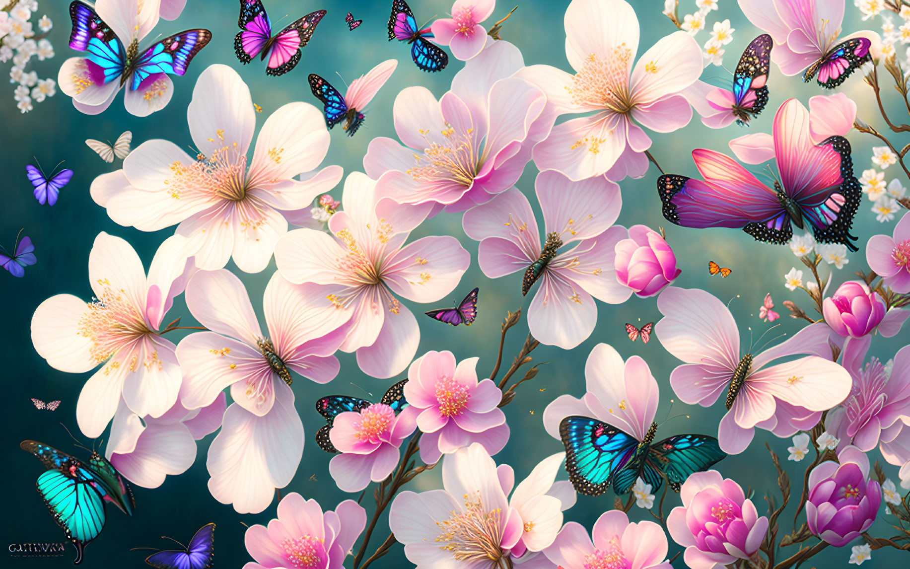 cherry blossoms and butterflies