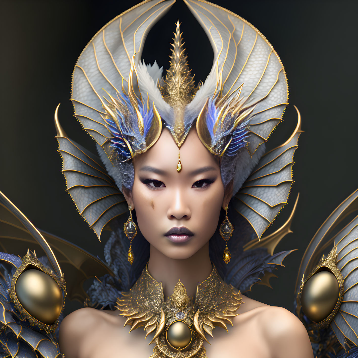 Elaborate Golden Headdress and Ornate Shoulder Armor Displayed