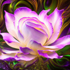 Stylized purple and white flower in vibrant digital art