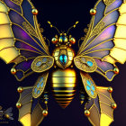 Intricate Mechanical Bee with Gold and Purple Wings