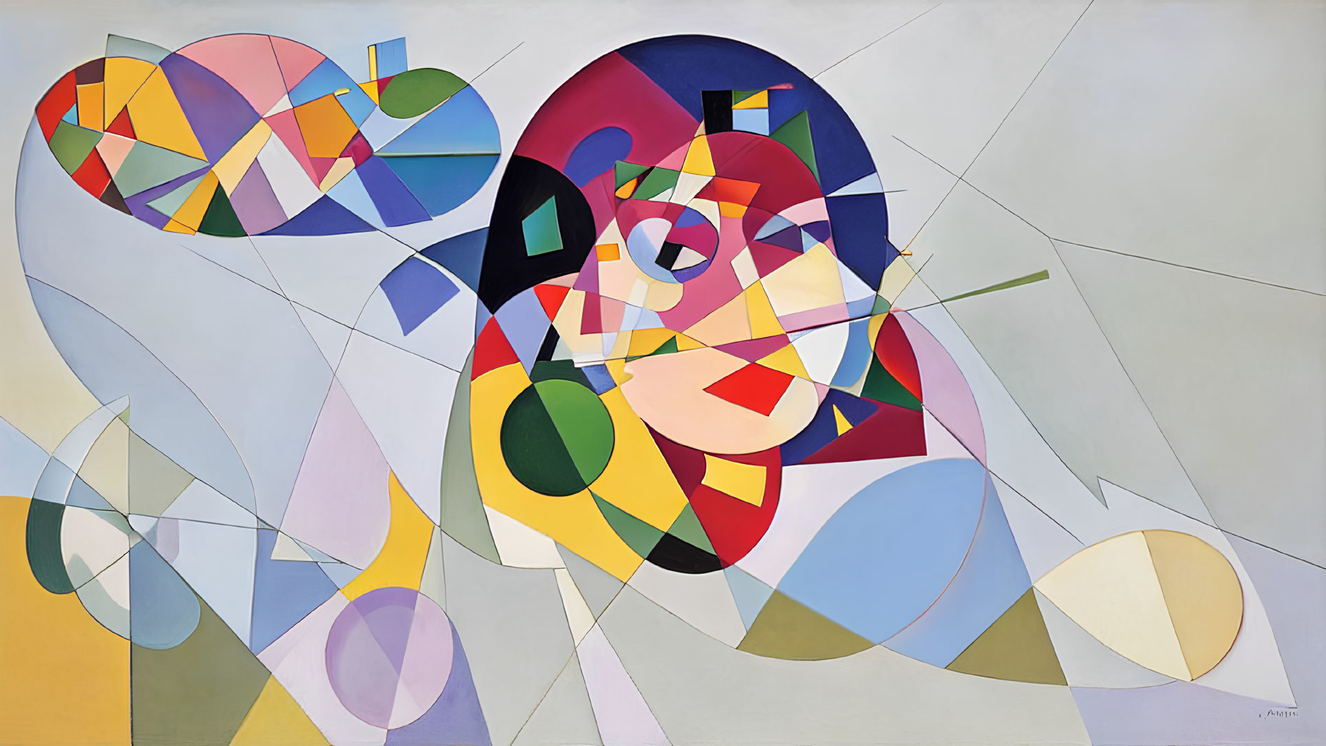 Vivid Abstract Geometric Painting with Interlocking Shapes and Fragmented Face