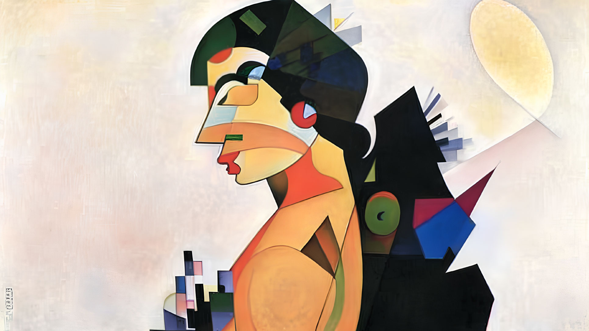 Vibrant Cubist Profile Painting with Geometric Shapes