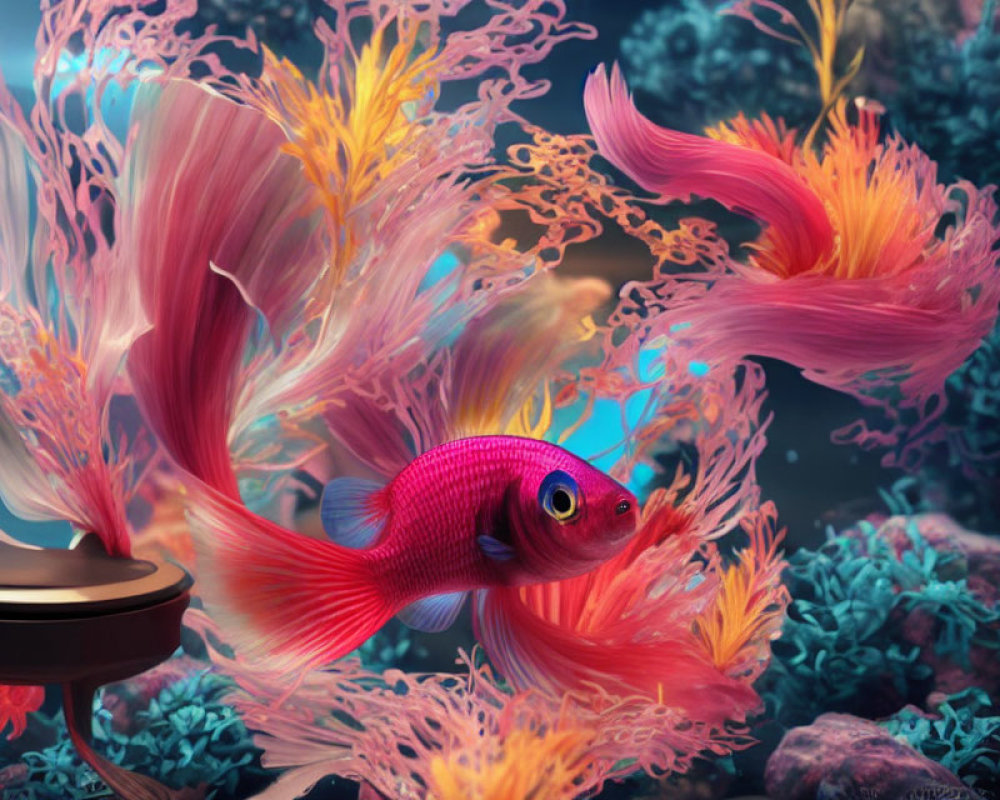 Colorful Pink Fish Swimming Among Coral in Underwater Scene