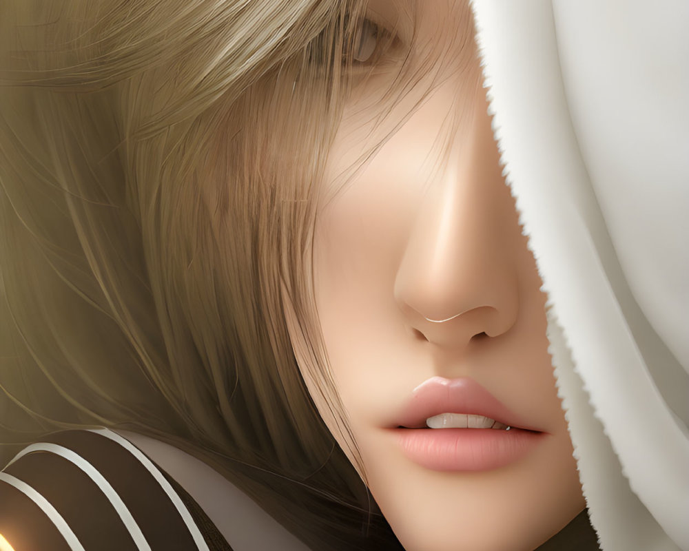 Blonde woman with white cloth in close-up digital art portrait